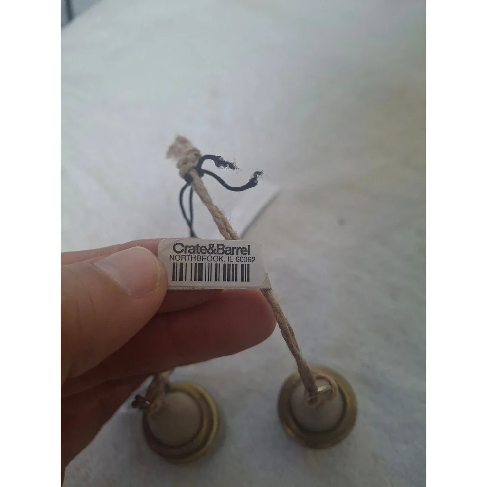 Crate & Barrel Wood and Brass Christmas Tree Ornaments Set of2 Minimalist Modern